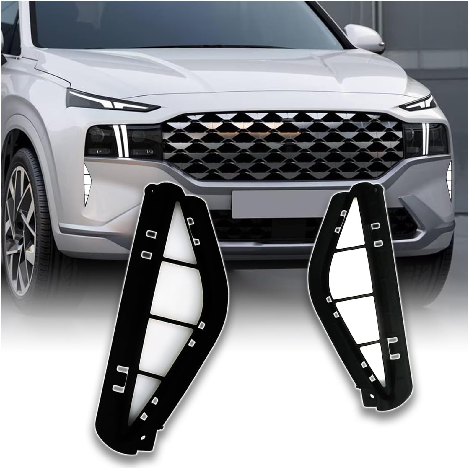 KEEGTBOX Switchback White/Amber LED DRL Front Bumper Fog Light Daytime Running Light Sequential Flash Turn Signal Feature Compatible with Hyundai Santa Fe SUV 2021 2022 Accessories