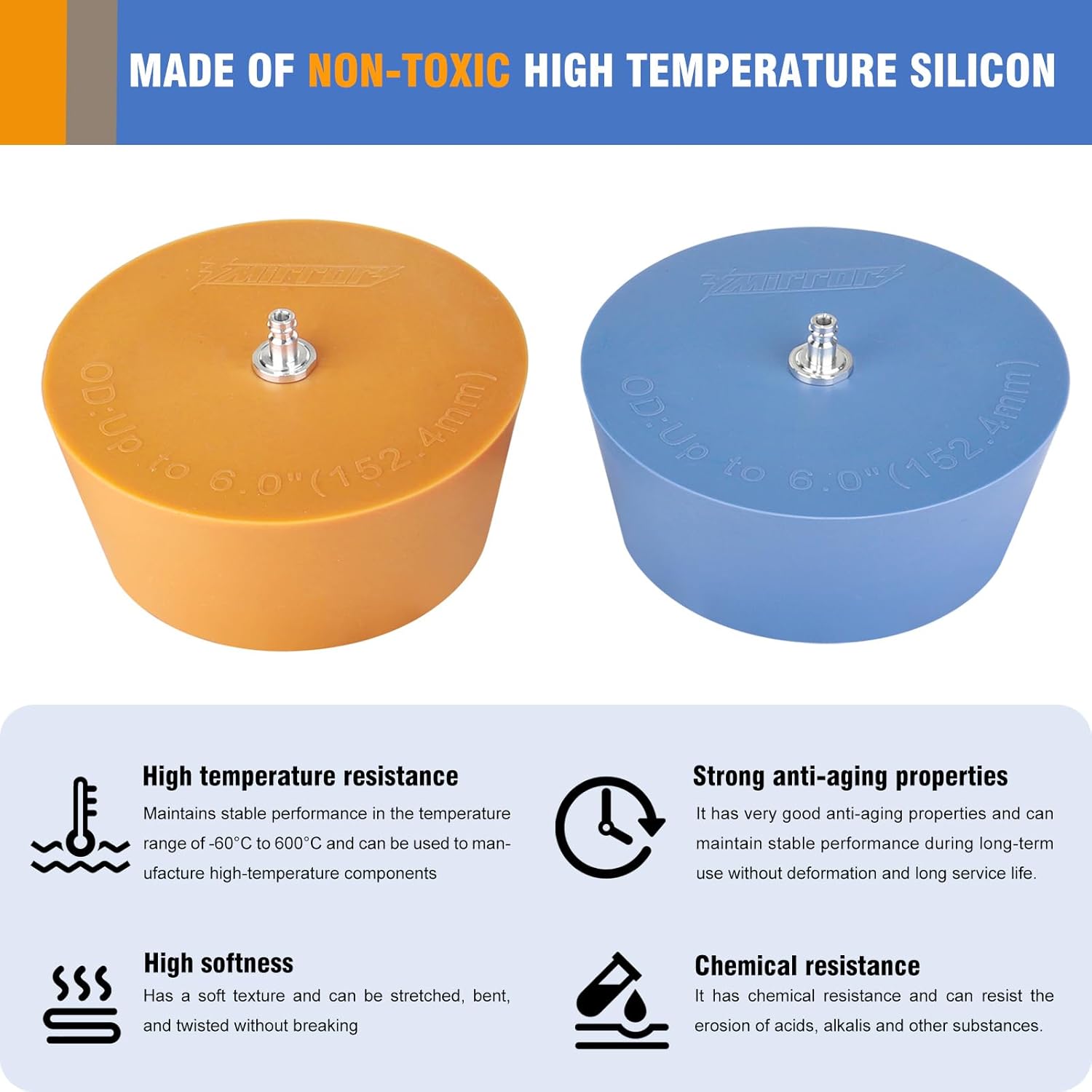 3mirrors 5.0"-6.0"Non-toxic and High Temperature Silicone Purge Plugs Welding Back Purging Plugs Set of 4,with Fitting Sleeves