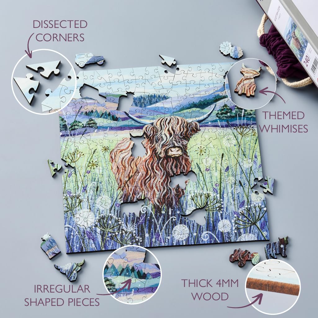 Wentworth Wooden Puzzles Scottish Highland Cow, 240 Pcs Adult Jigsaw Puzzle, Themed Irregular Pieces - Image 4