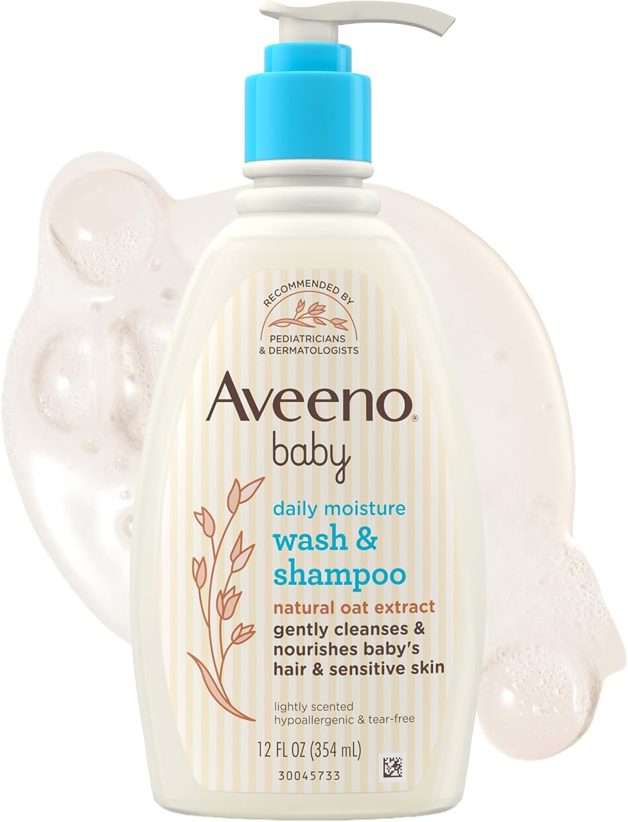 Champú y lavado humectante diario, sin desgarros, 12 fl. onzas | Champú para cabello y gel de baño 2 en 1 con extracto de avena, para piel y cabello sensibles, sin parabenos añadidos