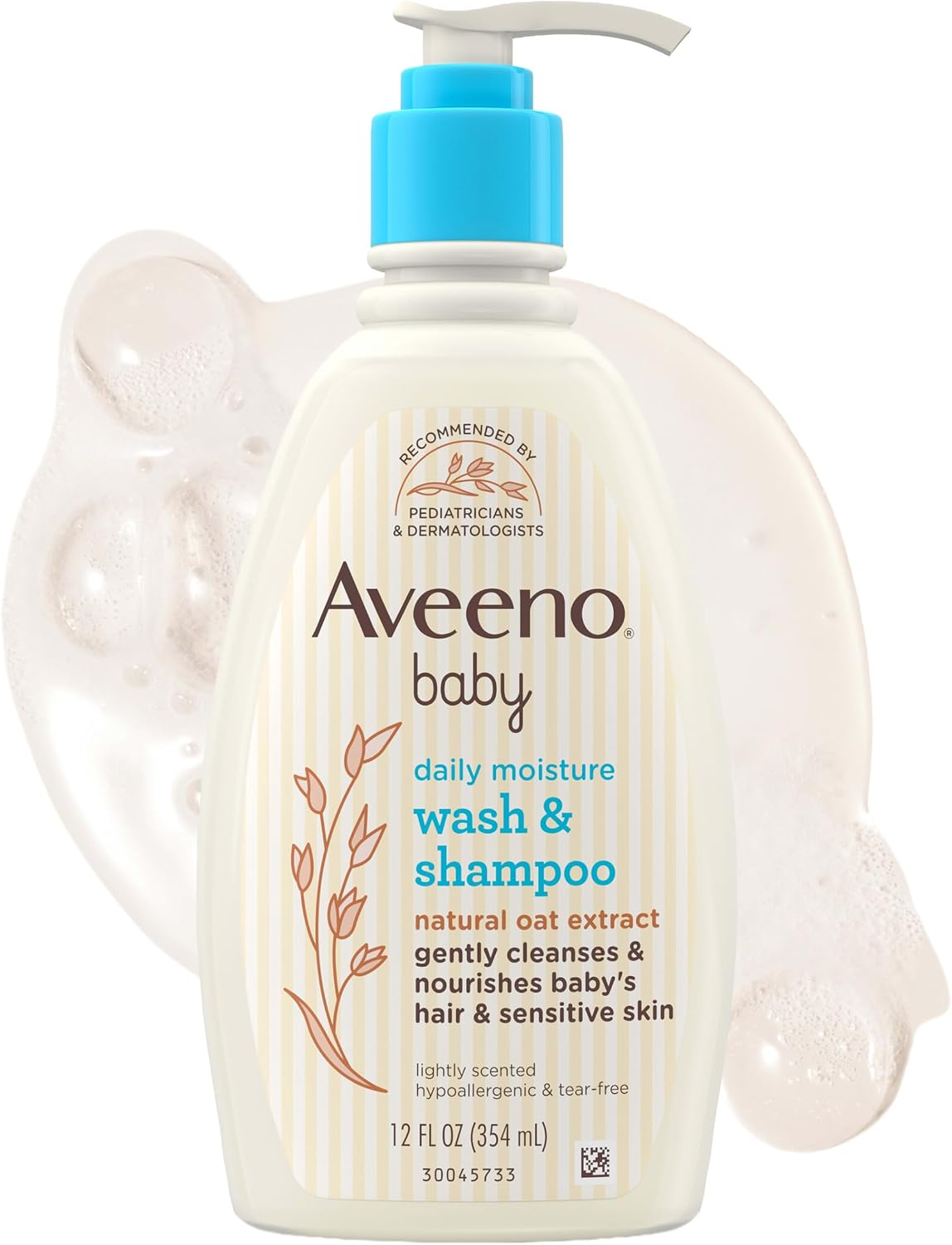 Aveeno Baby Daily Moisture Gentle Baby Body Wash and Shampoo with Oat Extract, 2-in-1 Baby Wash and Hair Shampoo, Tear-Free, Paraben-Free for Sensitive Skin and Hair, Lightly Scented, 12 Fl Oz