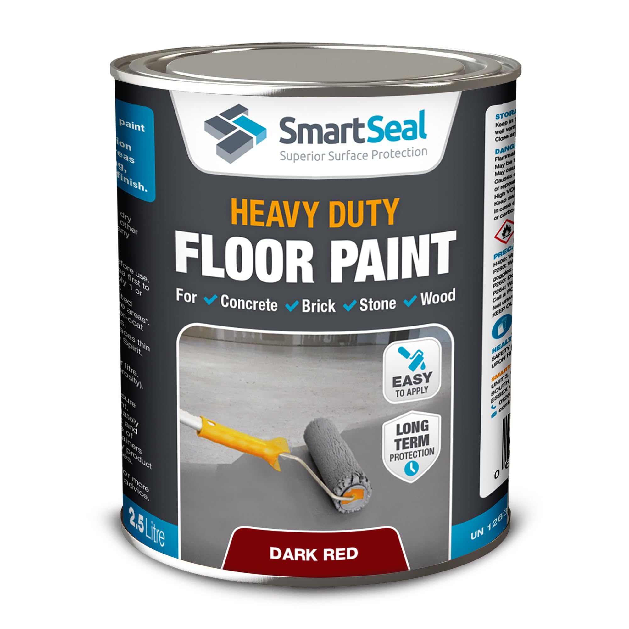 SmartSeal Heavy Duty Floor Paint - Dark Red, 2.5L - Hard-Wearing Garage Floor Paint with Anti-Slip Mid-Sheen Finish – also Ideal for Decking, Warehouse flooring, Brick, Concrete, Stone & Wood