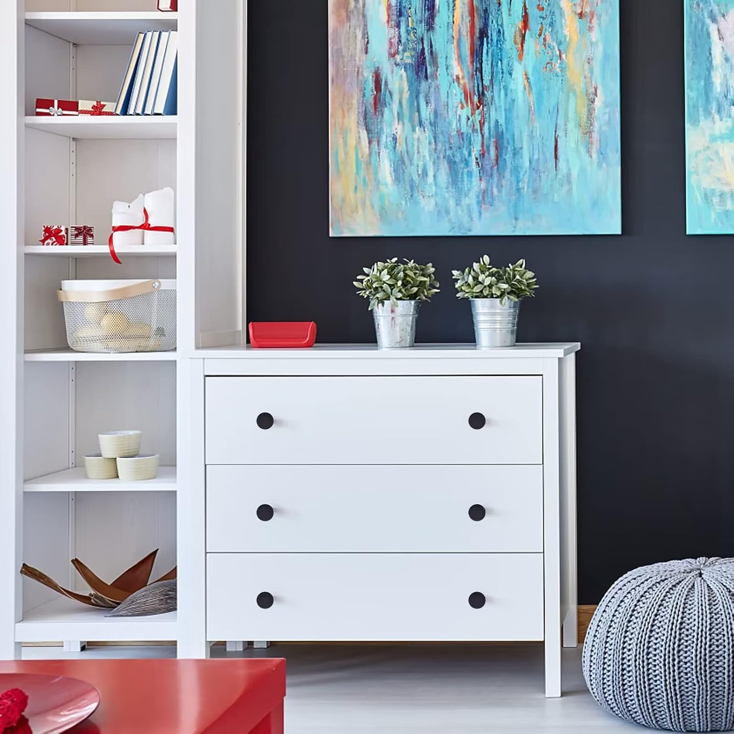 Matte Black Cabinet Knobs 12 Pack, Drawer Knobs Black Round Knob for Dresser Drawers, Single Hole Cabinet Door Knob Dresser Drawer Pulls Handles