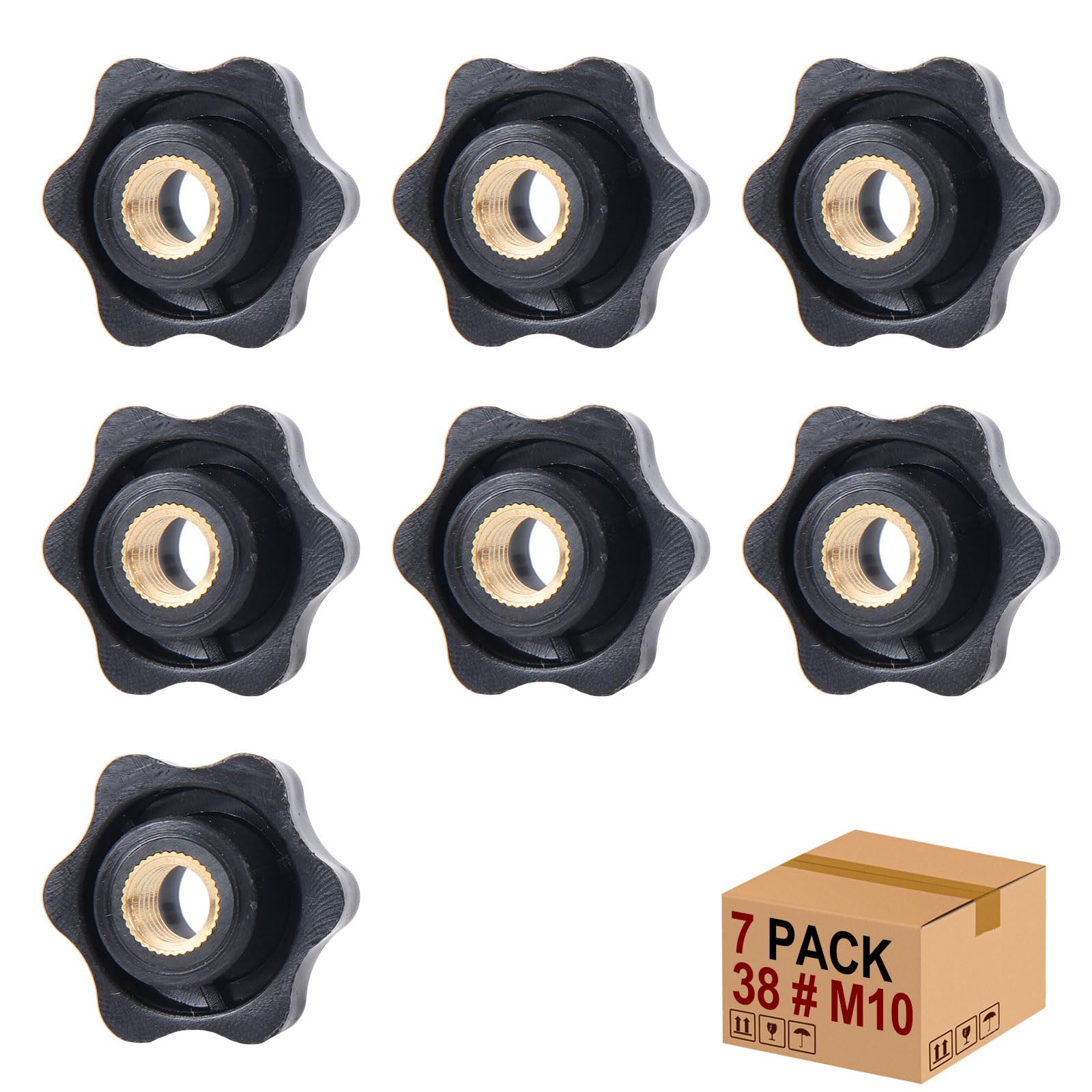 7 Pcs M10 Star Shape Knurled Clamping Nuts, Handle Nuts Diameter 38mm Knobs Grip Plastic Star Nut, Handle Wing Nut Thumb Bolts Thread For Machines And Furniture, Machine Tools, Fitness Equipment