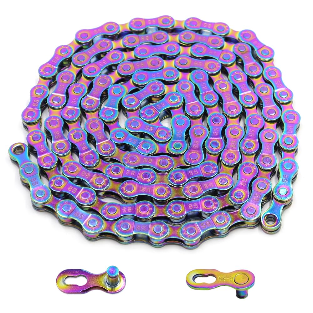 GOIYZTTR 8 Speed Chain, 6/7/8 Speed Bike Chain Colorful Electroplating Carbon Steel Chain 116 Links Bicycle Chain, Rust Proof Sensitive Compatible with Road and Mountain Bikes