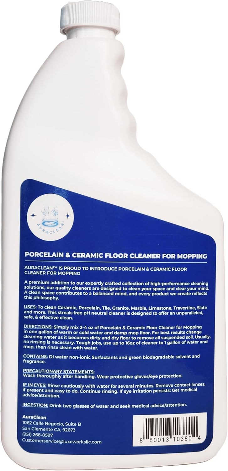 AuraClean Porcelain & Ceramic Tile Floor Cleaner - Mop Soap Concentrate for mopping - Streak-Free Clean, Ph Neutral and non-Toxic - Safe for Marble, Travertine, Limestone - 32 fl oz (1-qt) - Image 6