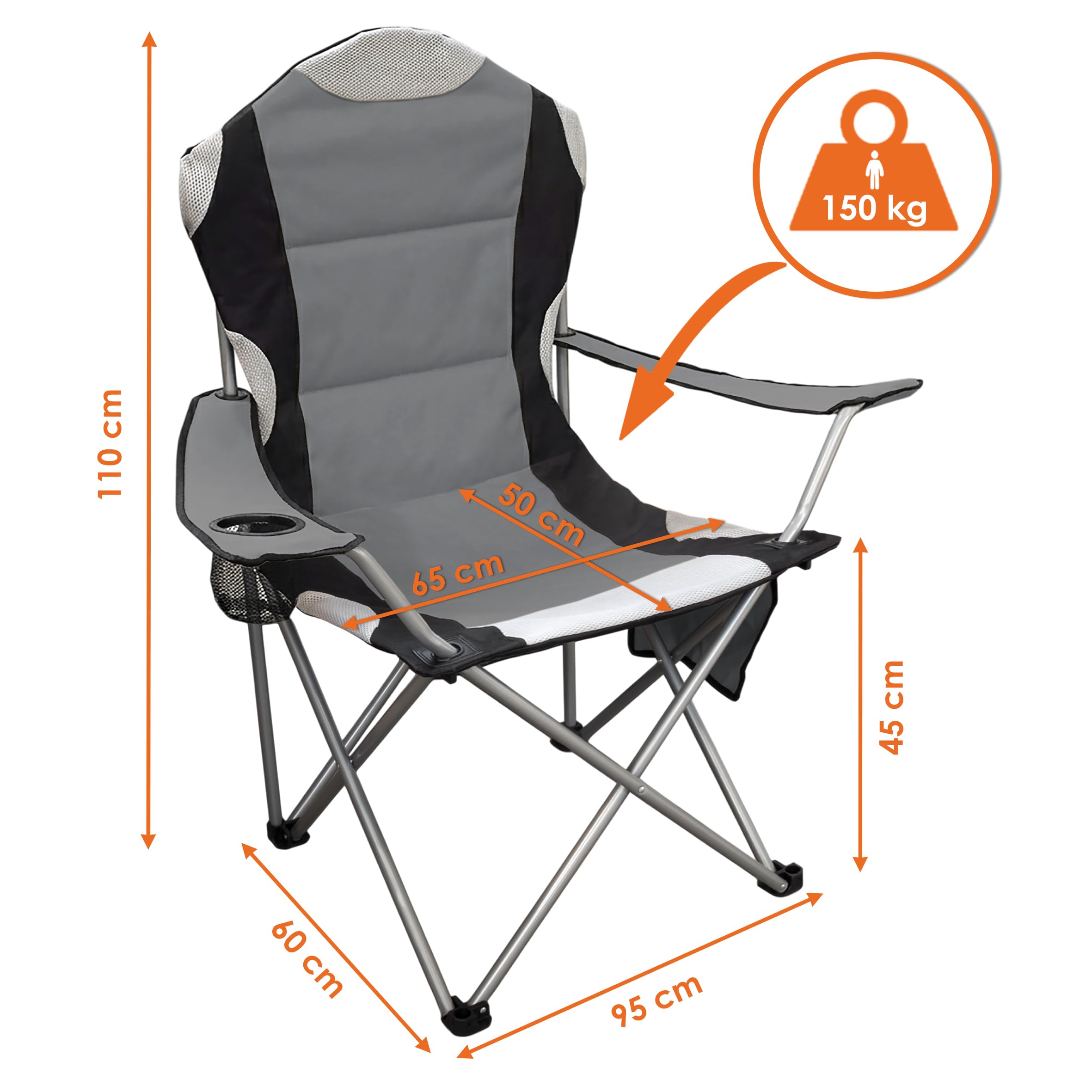 Spetebo XXL Campingstuhl Deluxe bis 150 Kg belastbar - extra breit, extra bequem, extra stabil!