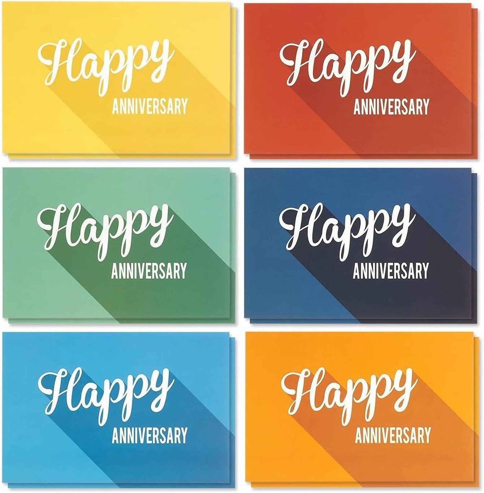BEST PAPER GREETINGSHappy Anniversary Greeting Cards (36-Pack) - 6 Minimalist Long Shadow Flat Designs with Vintage Typography, Envelopes Included, 10.2 x 15.2 cm