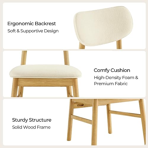 Miniatura 4 de CHITA Juego de 2 sillas de comedor tapizadas, modernas sillas de cocina y comedor de mediados de siglo, marco de madera de goma en roble, tela de