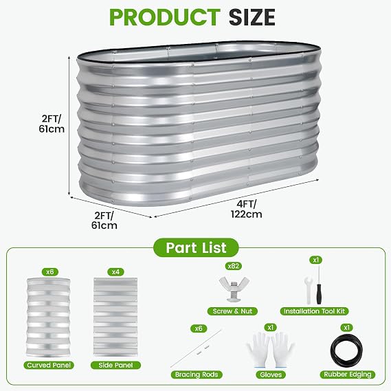Galvanized Raised Garden Bed 4x2x2ft,Silver Planter Box