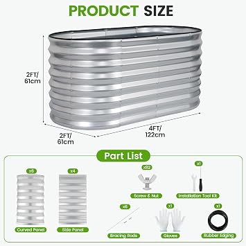 Galvanized Raised Garden Bed 4x2x2ft,Silver Planter Box
