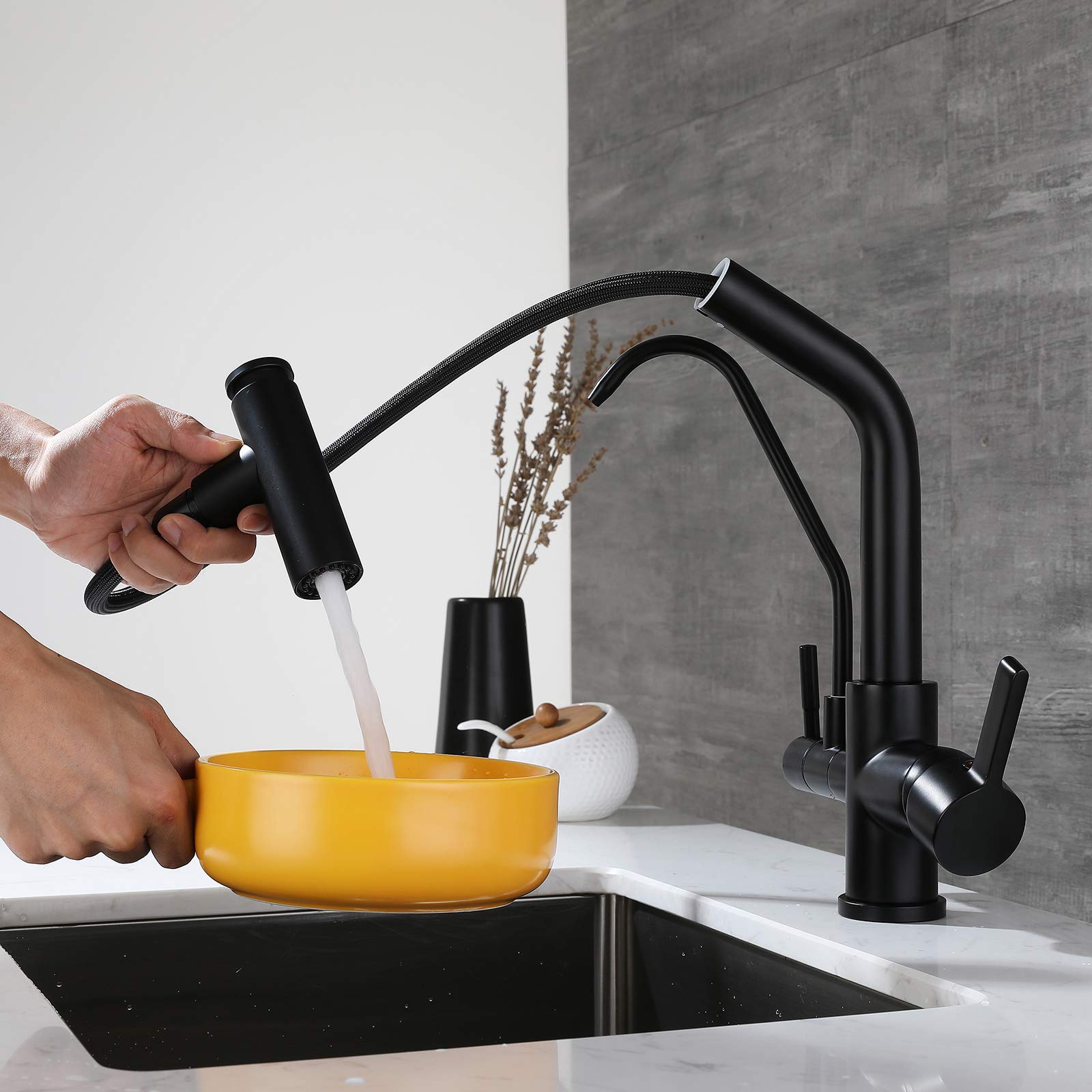 Grifo Cocina Osmosis Extraible, Grifo De Cocina Ósmosis Con 3 Vías,360° Giratorio Grifo Para Fregadero Cobre Grifo Monomando Para Agua Fría Y Caliente (negro) (negro)