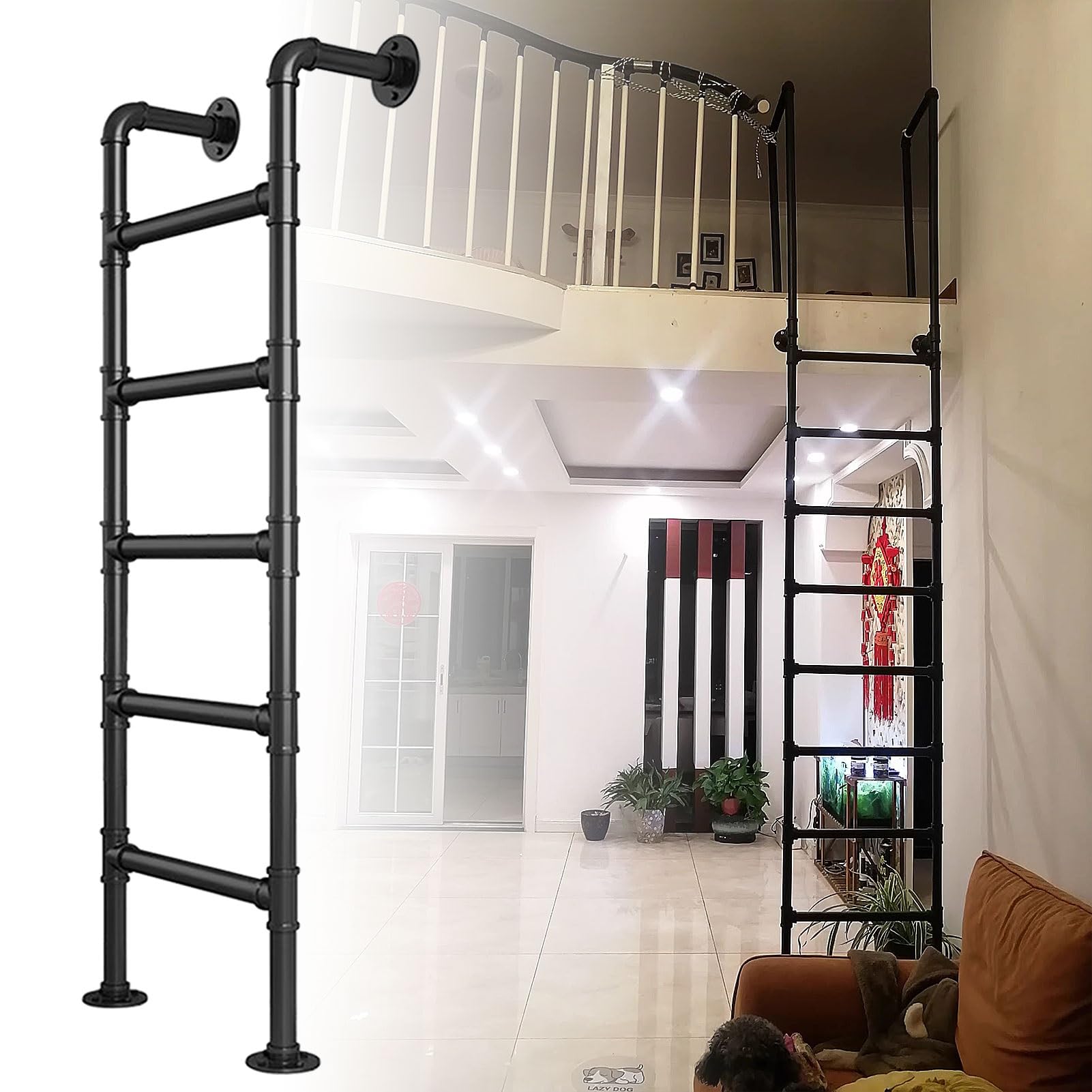 Escalera de metal de pared para loft o sótano con altura ajustable y gran soporte de carga