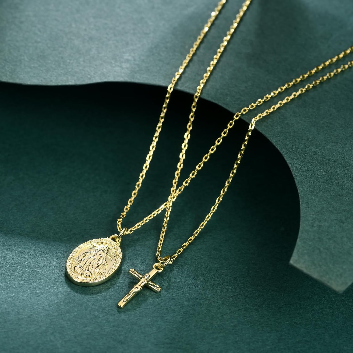 AllenCOCO Gold Cross Necklaces for Women, Crucifix Necklaces, Dainty Virgin Mary Necklace, Virgen de Guadalupe, Layered Pendants Chain Non Tarnish - Image 4