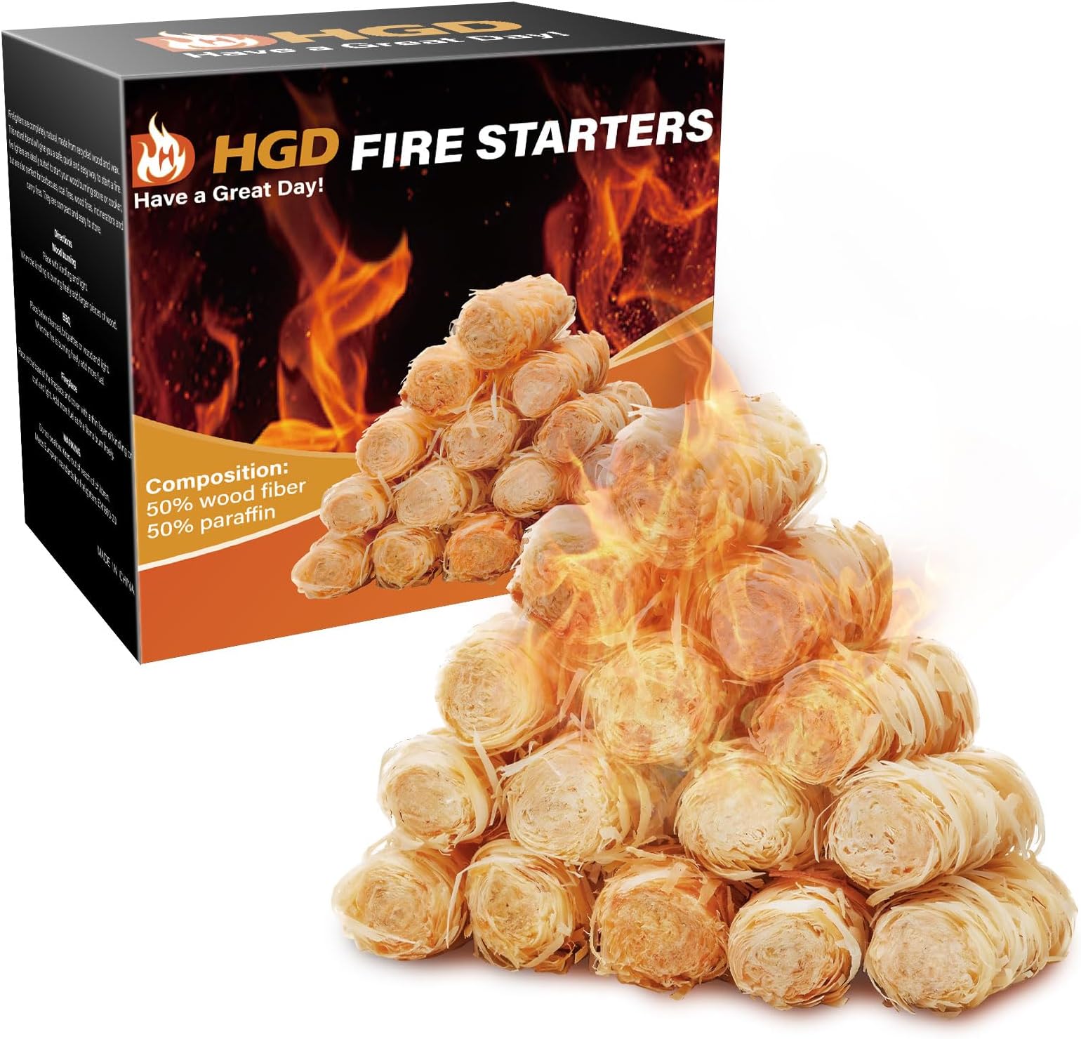 Natural Fire Starters - Waterproof & Odorless Charcoal Starters for Fireplace, Campfire, BBQ, Grill, Fire Pit, Wood & Pellet Stove, Chimney, Pizza Oven & Smoker - Indoor & Outdoor Use