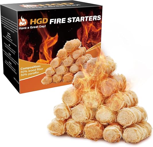 HGD Natural Fire Starters - Waterproof & Odorless Charcoal Starters for Fireplace, Campfire, BBQ, Grill, Fire Pit, Wood & Pellet Stove, Chimney, Pizza Oven & Smoker - Indoor & Outdoor Use