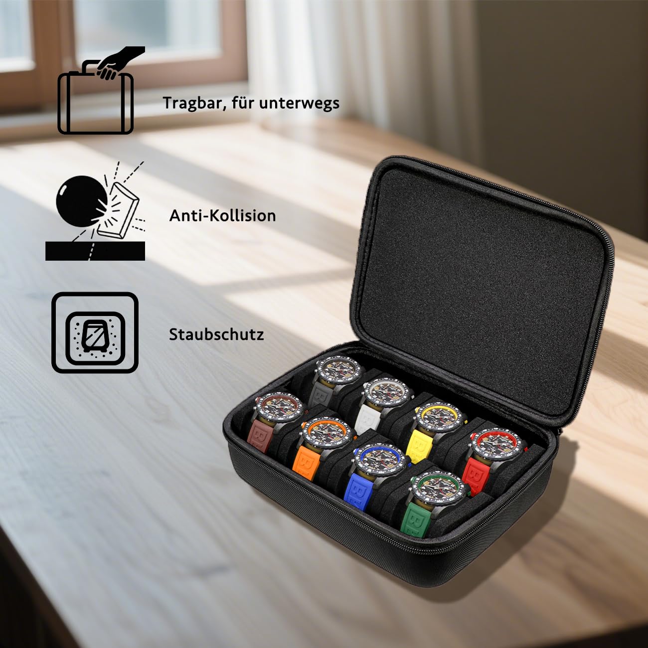 Etui Voyage Montre AUKURA Étui De Voyage Rigide Pour Montre - 5 Emplacements - Fermeture éclair - Pour Homme Et Marmotte A Montre