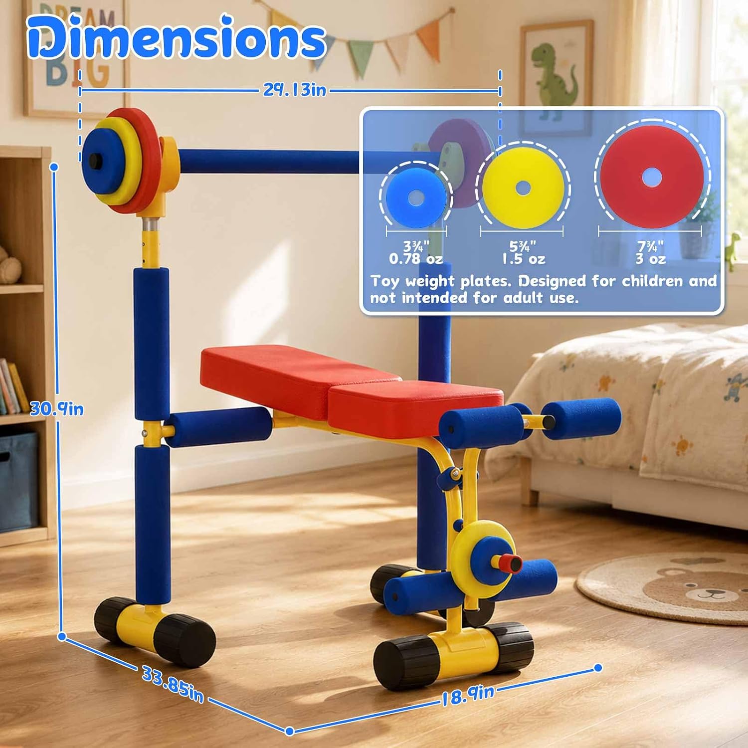 ZCMHAXJ Kids Weight Bench Set, Kids Workout Equipment with Adjustable Barbell Rack, Toy Barbell & Foam Weights, Indoor Exercise Play Gym for Boys and Girls Ages 3+, Fun Fitness Equipment