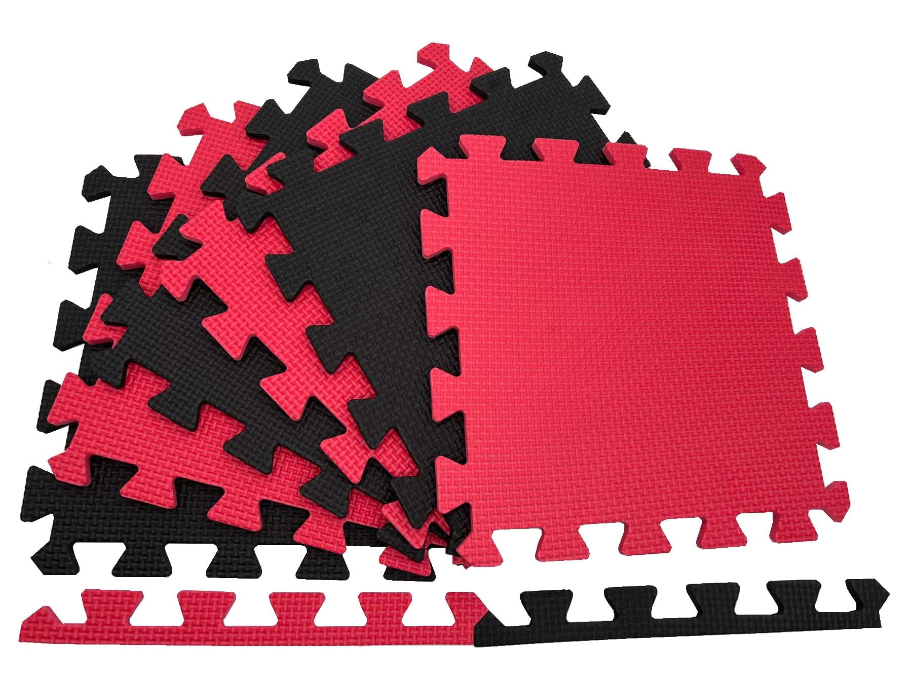 MaTvize Eva Foam Baby Play Mat – 24Pcs (29x29cm) 8mm Thick Soft Black & Red Interlocking Floor Tiles, Waterproof, Non-Slip, Safe & Comfortable Matting for Kids Child (Black+Red, 24 Pack)