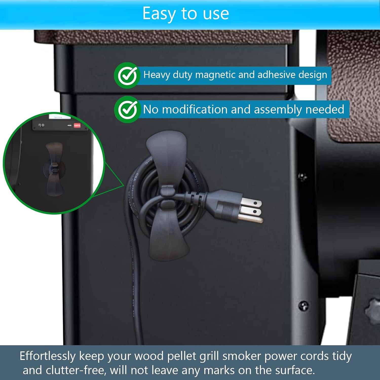 Magnetic Power Cord Organize for Traeger Power Cord Holder Magnetic Cord Winder for Electric Outdoor Smoker, Suitable for various types of Electric grill smoker image 2