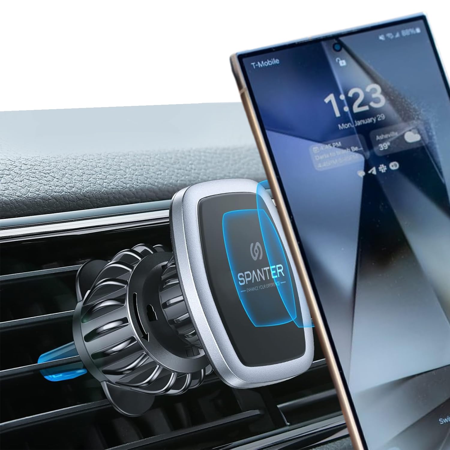 SPANTER Magnetic Car Mobile Holder Stand AC Vent HaloLock, MagSafe Compatible, Air Vent Phone Holder for iPhone 15/14/13/12, Car Accessory-image-21