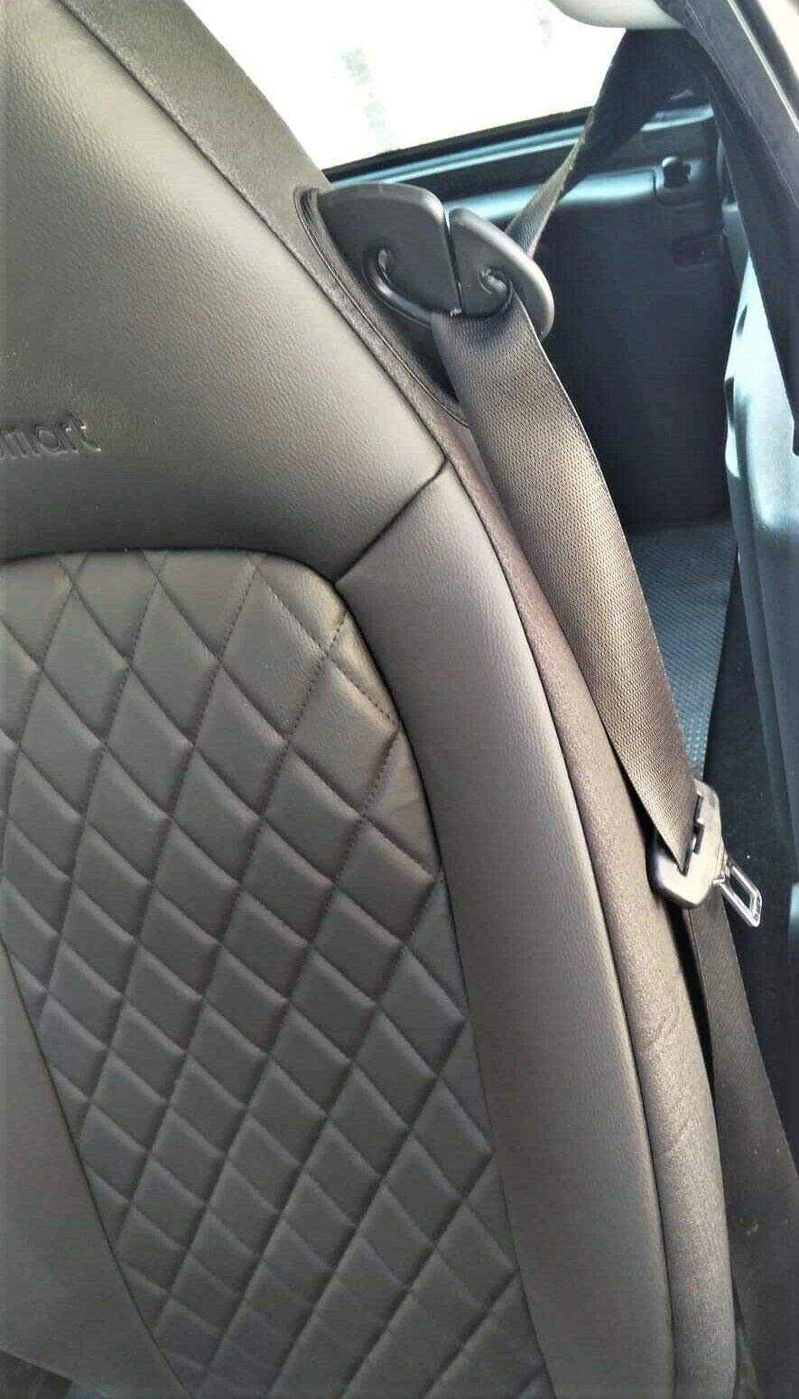 Top Car Athens || Rhombus | Zwei Luxus Autositzbezüge | Kunstleder & Synthetik Schwarz Rückseite Oberfläche | 100% Passgenau, Kompatibel mit SMART FORTWO (451) | Sitzbezügesets | Farbe Schwarz
