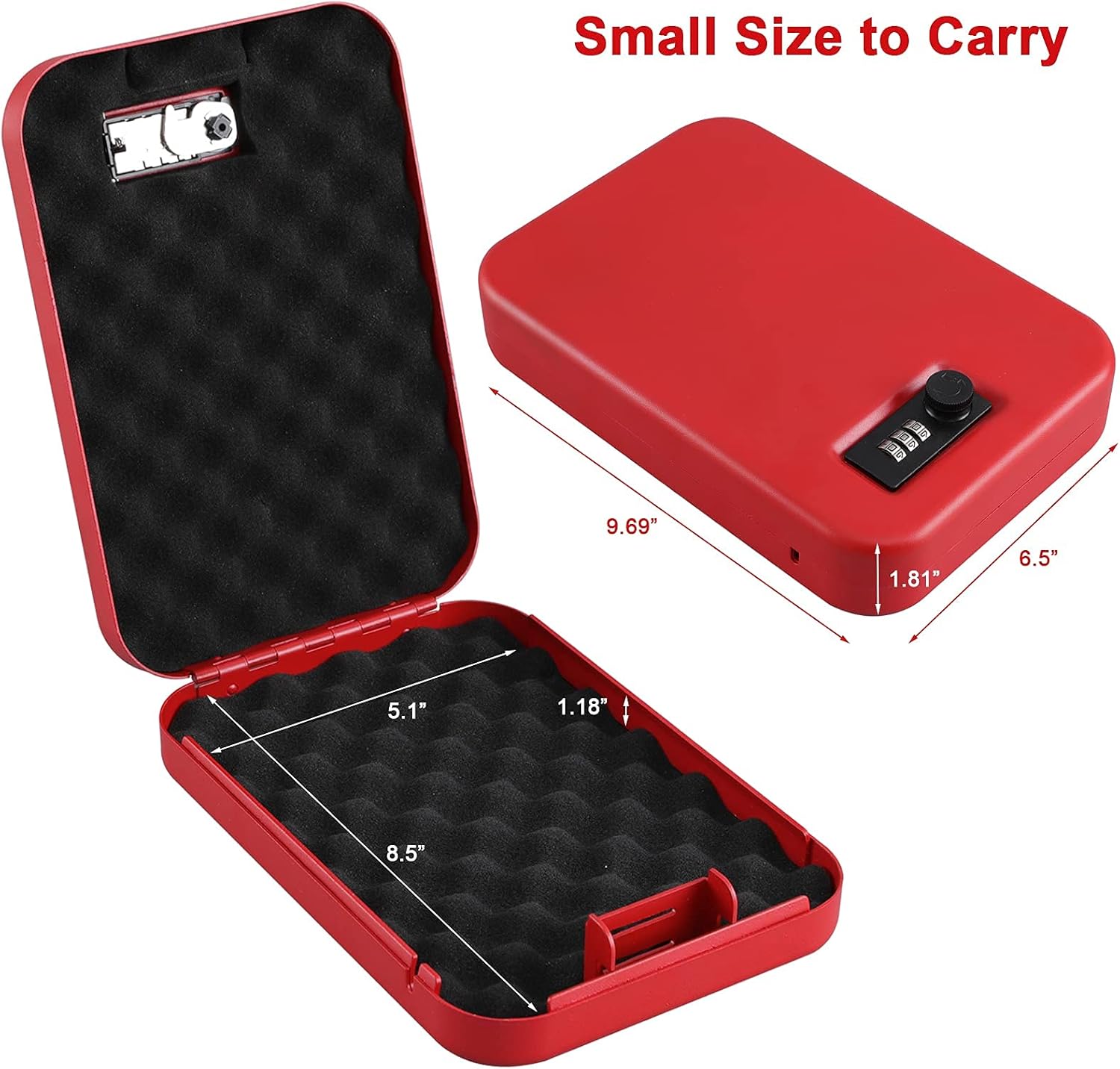 Dalmbox Small Car Gun Safe for Pistols Small Handgun Lock Box with Combination Lock Portable Travel Pistol Safe for Car, Home, Travel (Red 9.4" X 6.4" X 1.8") : Sports & Outdoors