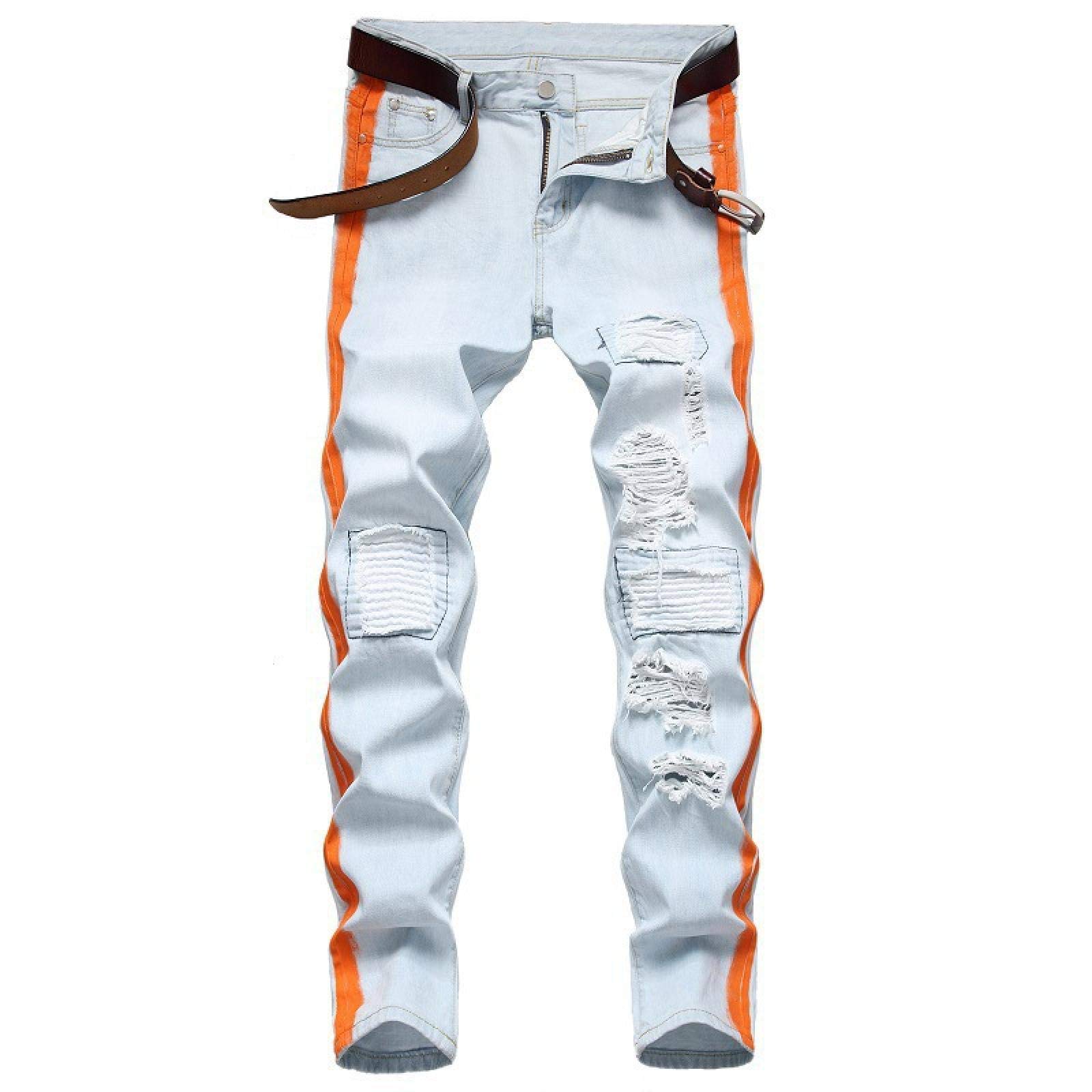 WQZYY&ASDCD Jeans Pantalon Denim Hole Moto Bike Jeans Ripped Für Herren Hip Hop Punk Streetwear