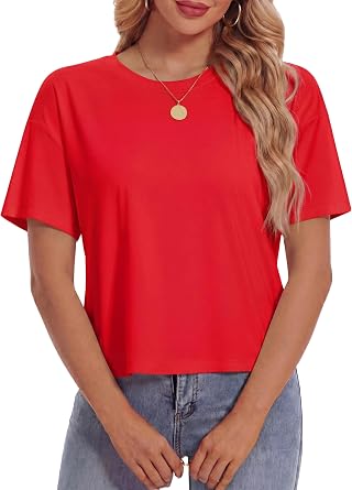 YUCOLEN Womens Crop Tops Summer Cotton Loose Basic T-Shirts