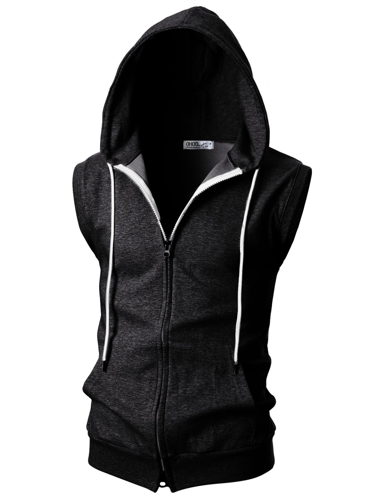 Ohoo Mens Slim Fit Sleeveless Lightweight Zip Up Hooded Sweatshirt Vest Hoodie