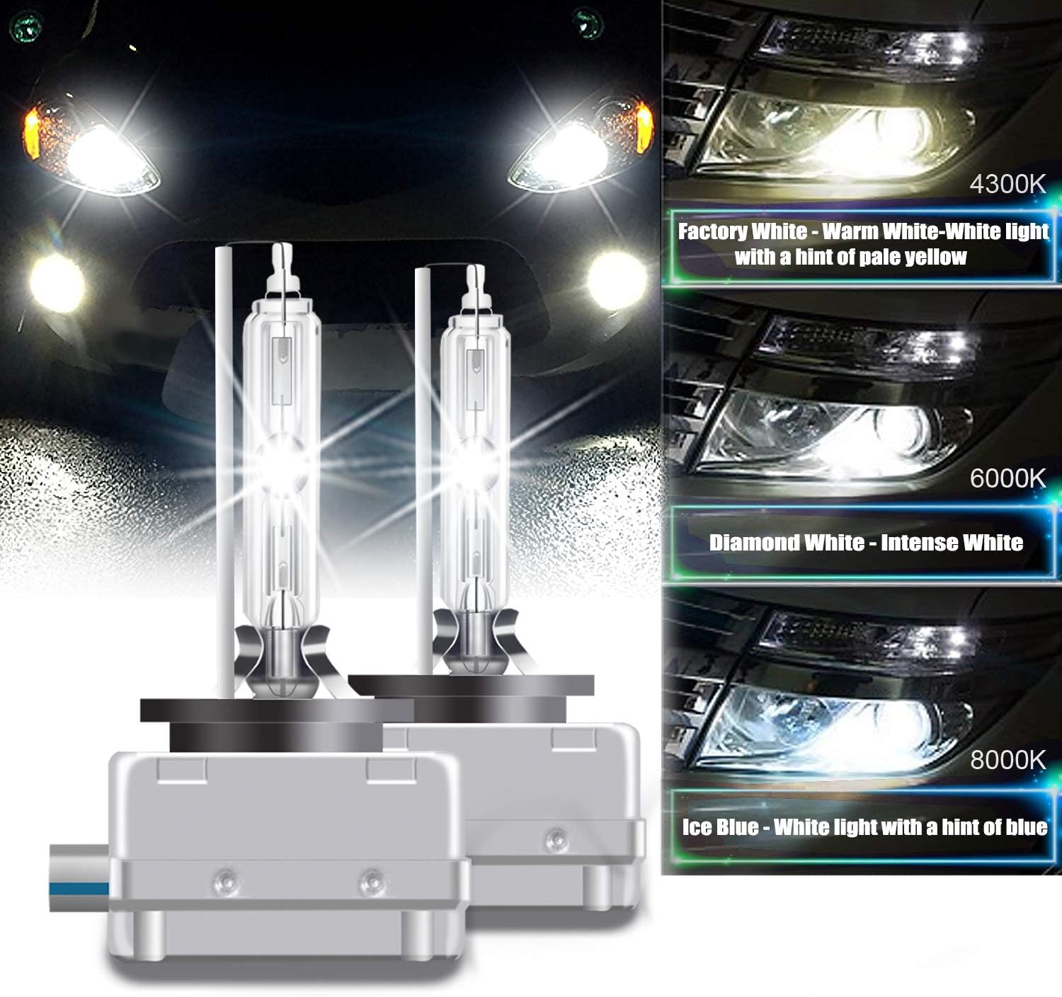 RCP D8S 6000K A Pair Xenon HID Replacement Bulb Diamond White Metal Stent Base 12V Car Headlight Lamps Head Lights 25W