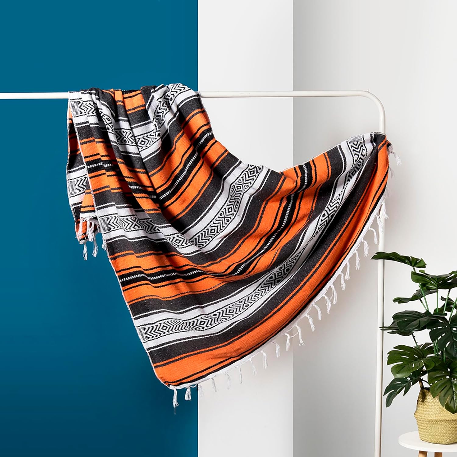 Airooglee Large Mexican Blanket - Perfect as Yoga Blanket, Outdoor Blanket, Beach Blanket, Serape Blanket, Picnic Blanket, Camping Blanket, Boho Home Décor (Orange)