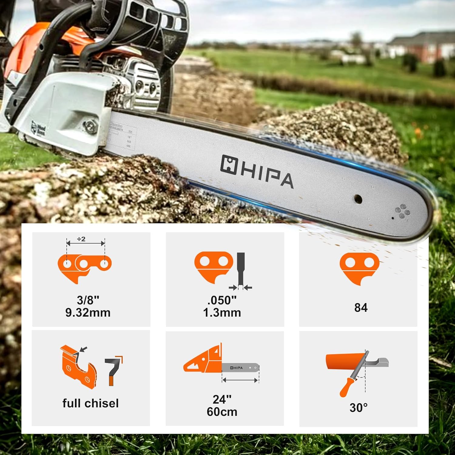 Hipa 24 Inch Chainsaw Chain 3/8" Pitch .050" Gauge 84 Drive Links Fits Hus-qvarna 460 Rancher Sthil MS310 MS361 MS390 MS460 MS660 Chainsaw Replace Oregon E84 585550084 Chain 3 PACK