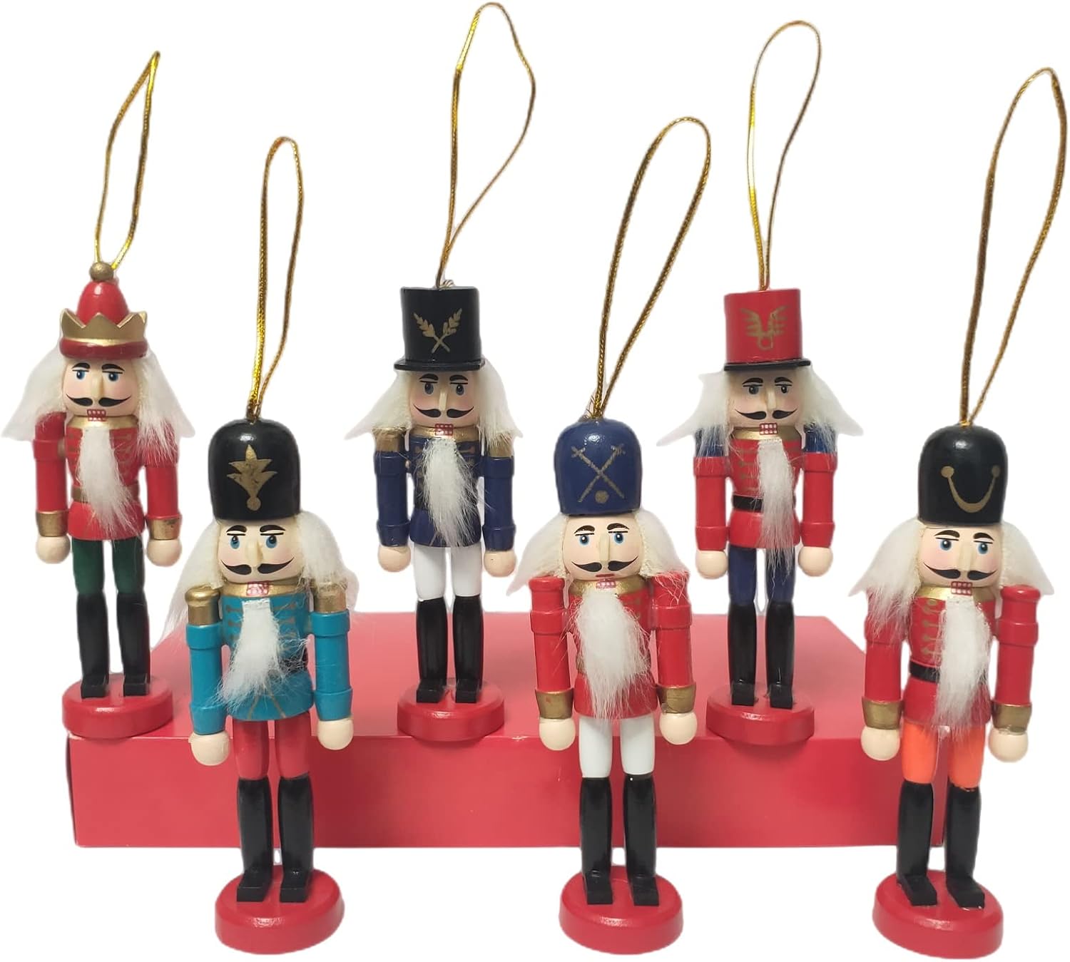 6 PCS Christmas Nutcracker Ornament Set, 4.9in Wooden Nutcracker Figures Christmas Tree Decoration, Mini Nutcracker Soldier Festival Party Desktop Decoration