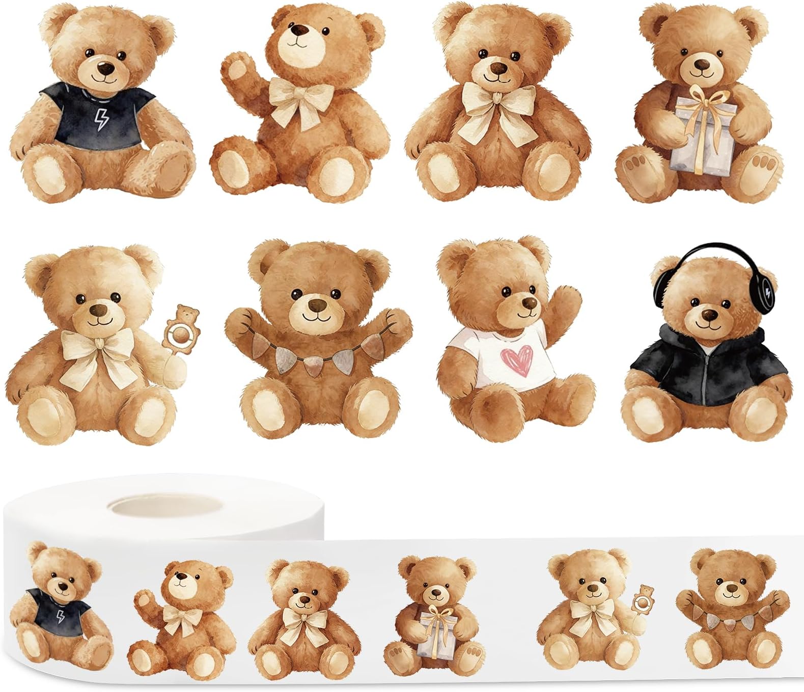 1000Pcs Bear Roll Stickers Self-Adhesive Cute Cartoon Bear Label Decals for Envelope Water Bottle Scrapbook Decor Birthday Baby Shower Party Supplies