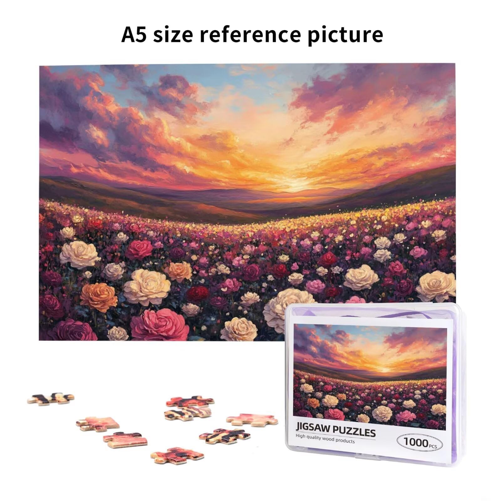 Puzzle 1500 elementów, drewniane puzzle dla dorosłych, morze kwiatów, impossible Jigsaw, sprytne zagadki, kolorowe pudełko prezentowe opakowanie do dekoracji pokoju, prezenty dla kobiet, zachód słońca