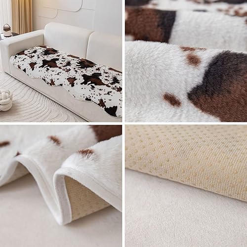 Miniatura 7 de vctops Funda de sofá de piel sintética con estampado de vaca, antideslizante, alfombra de felpa lanuda súper suave, mullida, esponjosa, protector de