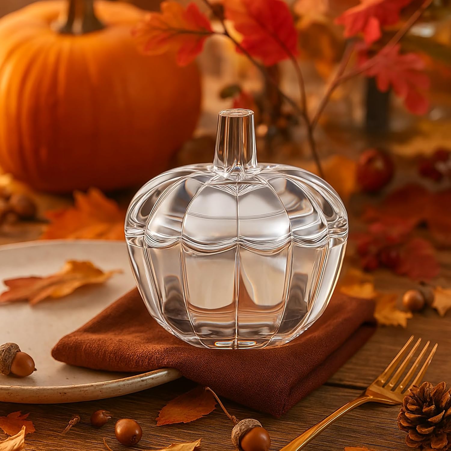 Tanlade 12 Pcs Glass Pumpkin Candy Jar Thanksgiving Candy Bowl Jars with Lids Pumpkin Container with Cover Transparent Target Glass Dish for Thanksgiving Home Party Wedding Decoration