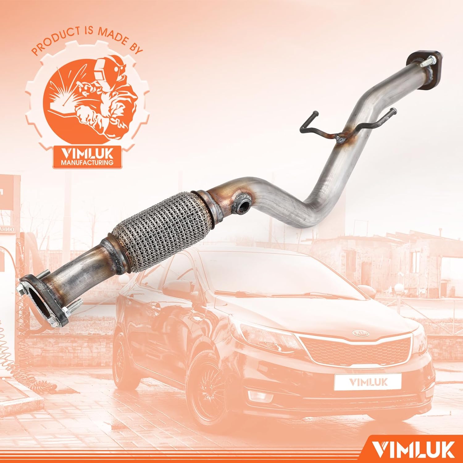 53725 Stainless Steel Exhaust Front Flex Pipe - Compatible with 2006-2011 Hyundai Accent 1.6L & Kia Rio/Rio5 1.6L - Replaces OEM # 28610-1G300, 2100-236471(VK-53725)