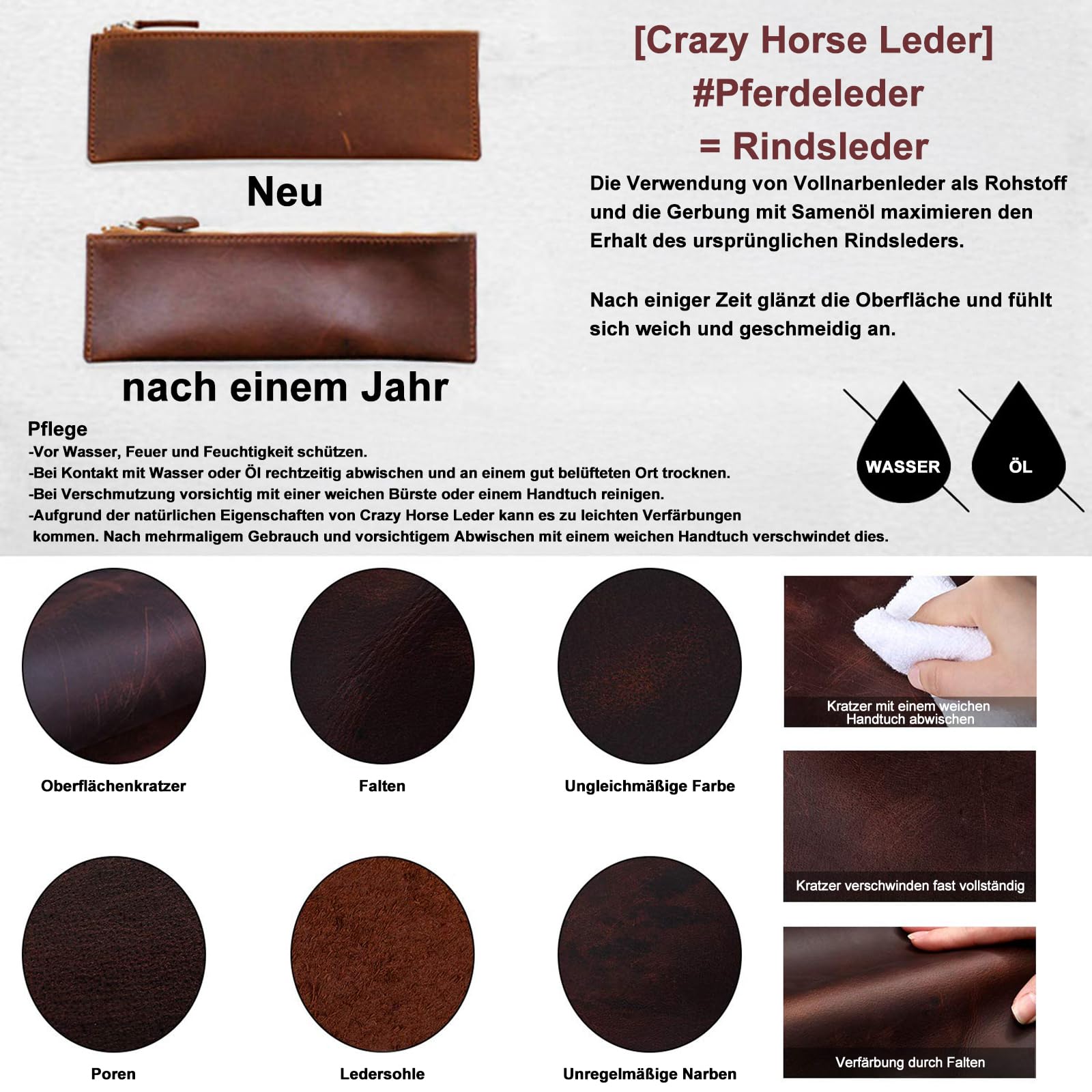 S-ZONE Damen Schultertasche Vintage Echtes Leder Groß Shopper Handtasche Henkeltasche Laptoptasche Arbeit Schule Einkaufen Reise