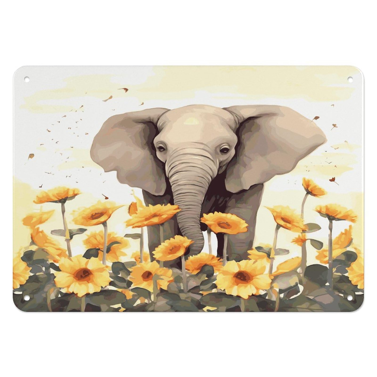 Fodpand Style Elephant And Sunflower Retro Vintage Metal Tin Sign,Wall Art Decor Garden Plaque Poster For Bedrooms Yard Bars Pubs Patios Porches 7.9X5.5 Inch