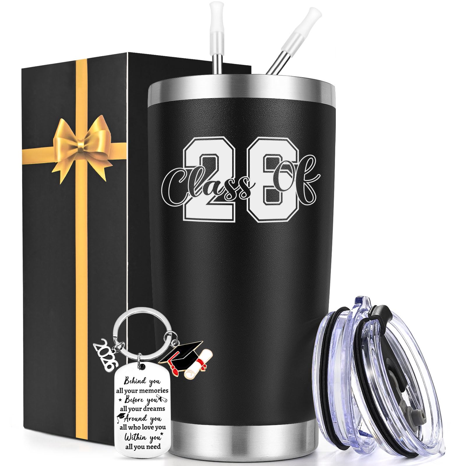 Cadeau de maîtrise pour diplômés : gobelet noir de 591 ml et porte-clés