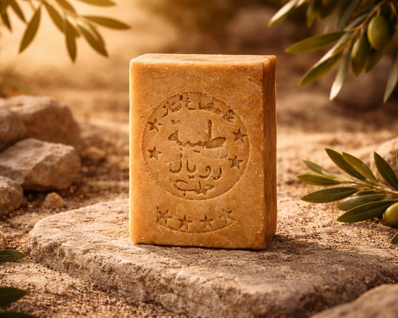 Savon d'Alep 6 x 200 g 65% Pure Olive 35% Laurier – Savon Solide Naturel Visage, Corps et Cheveux - Roche volcanique offerte avec ce Lot