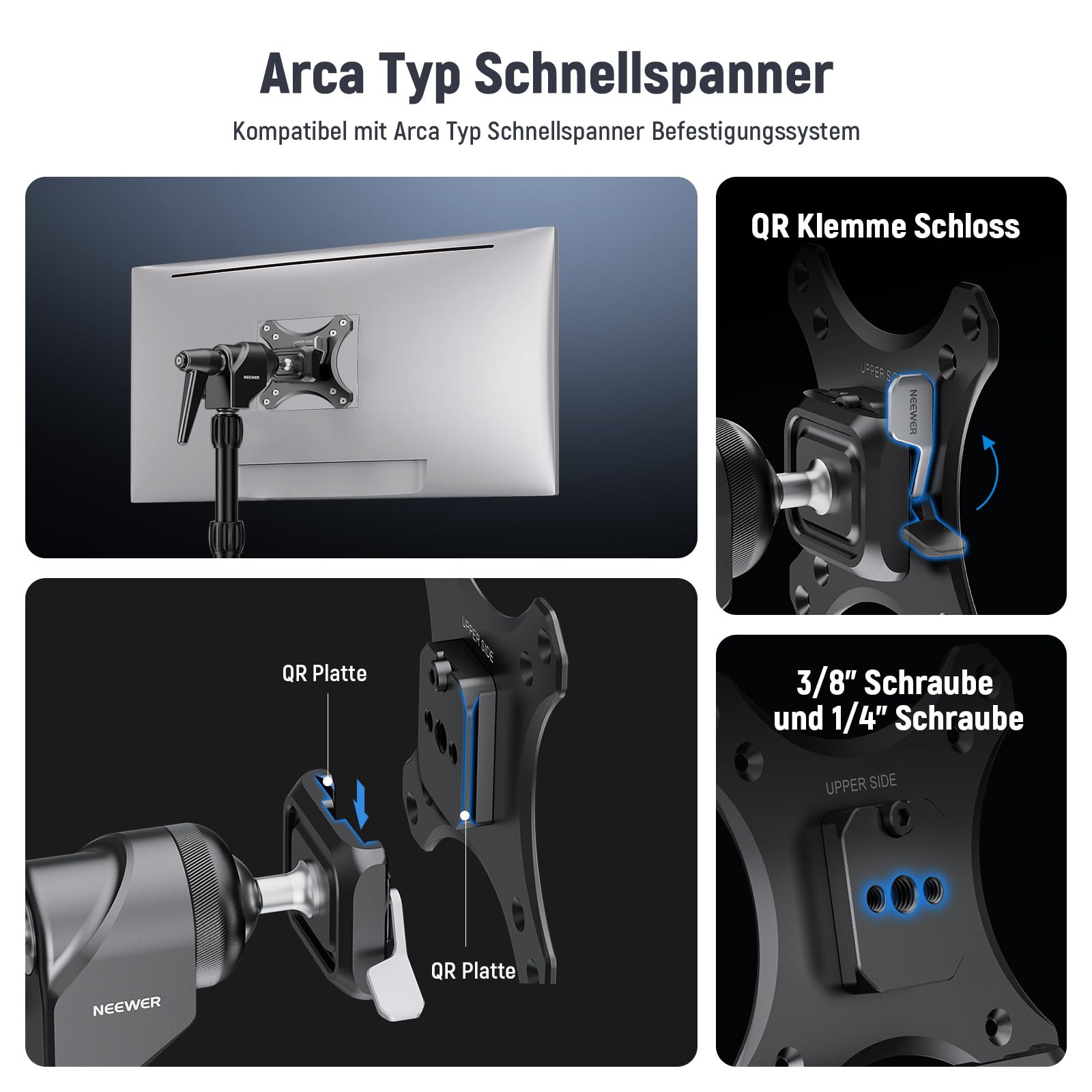Neewer VESA Monitor Mount Adapter mit Arca Schnellverschluss 6" – Bild 3