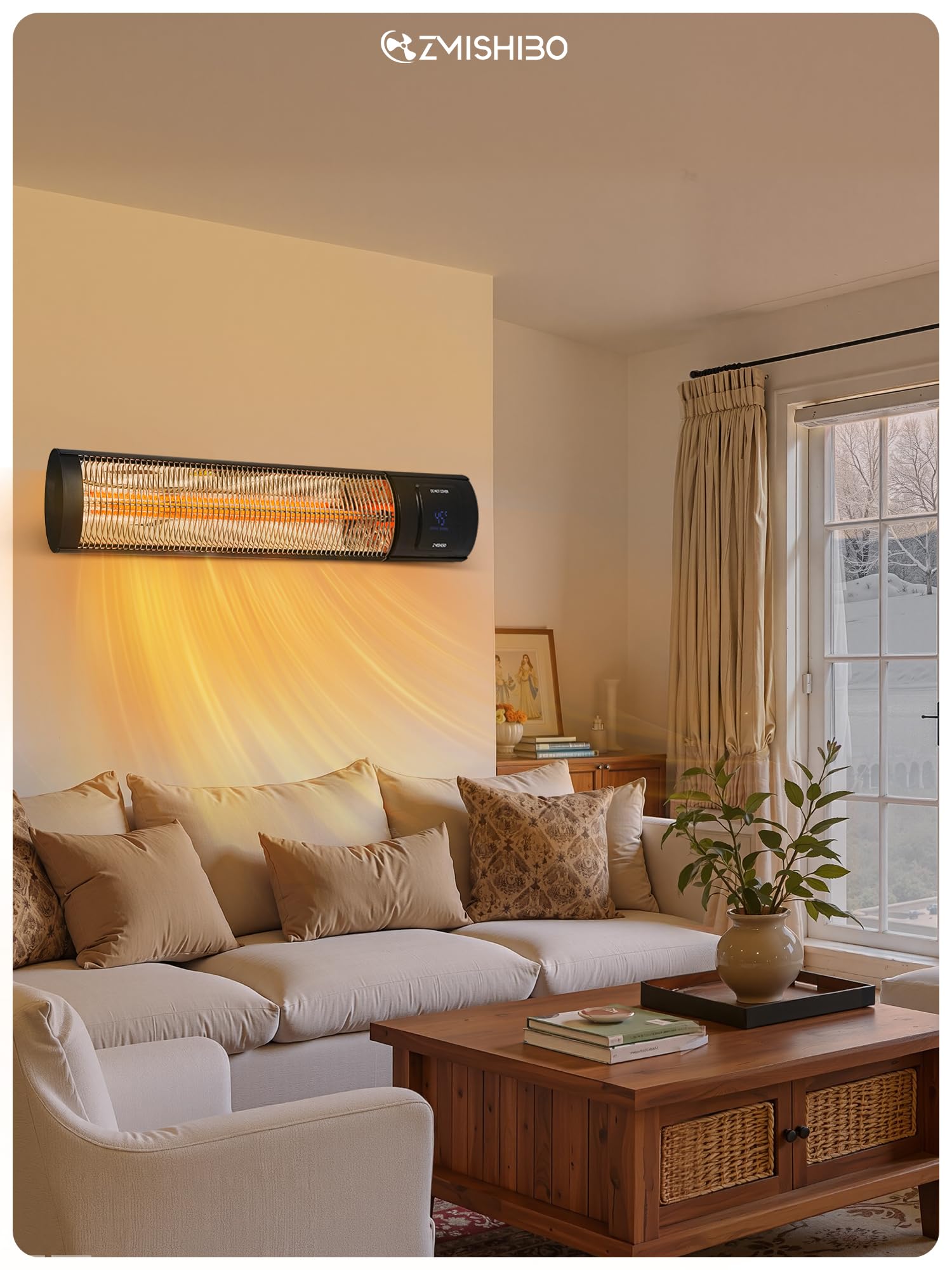 ZMISHIBO Infrarot Heizstrahler 2000W, 4 Heizstufen, IP65 für innen & außen, Wand- & Deckenmontage, mit APP, LED-Display, Fenster-Offen-Erkennung & Kindersicherung