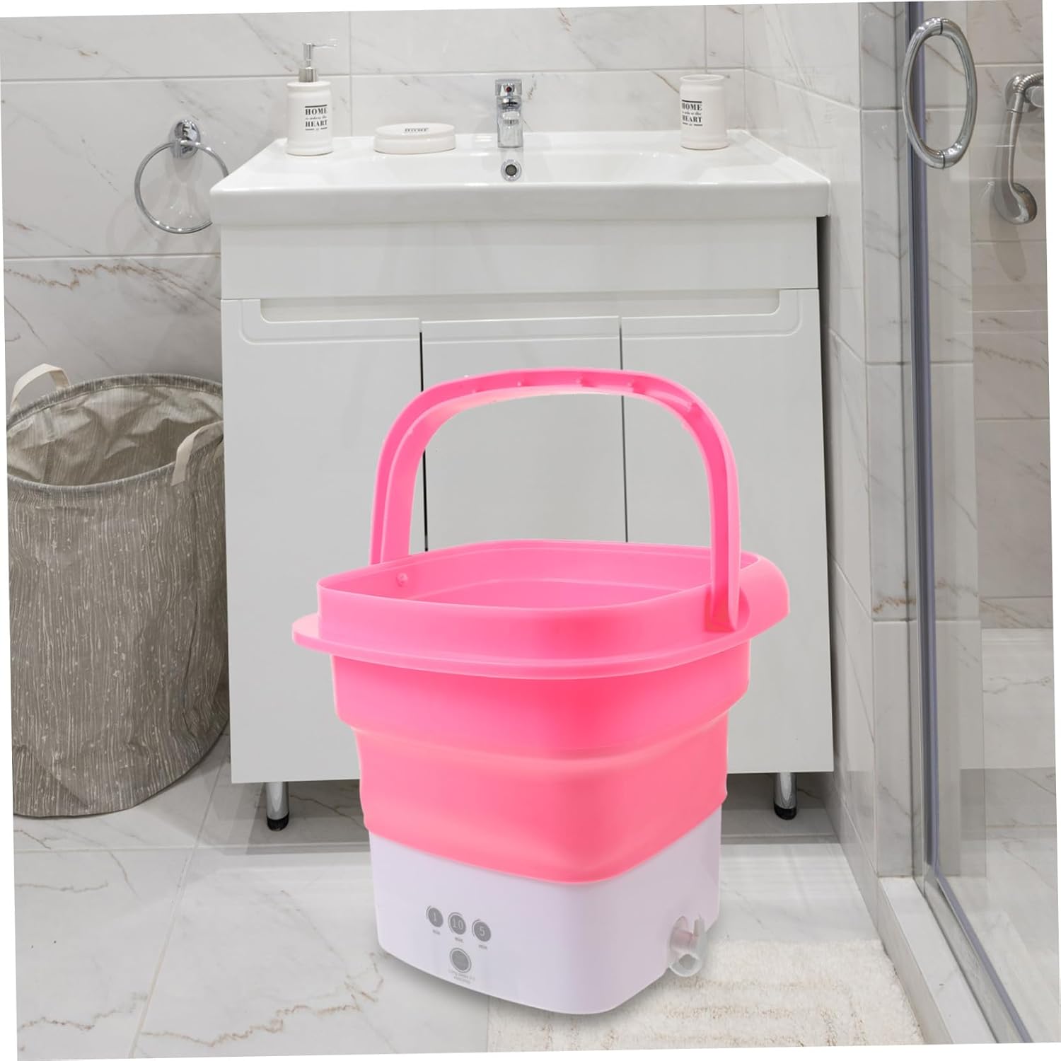 Portable Mini Folding Washing Machine with Timer and Touchscreen Compact Foldable Electrical Washer for Travel Camping Rv Apartment Use Lightweight US Plug Space-saving Design