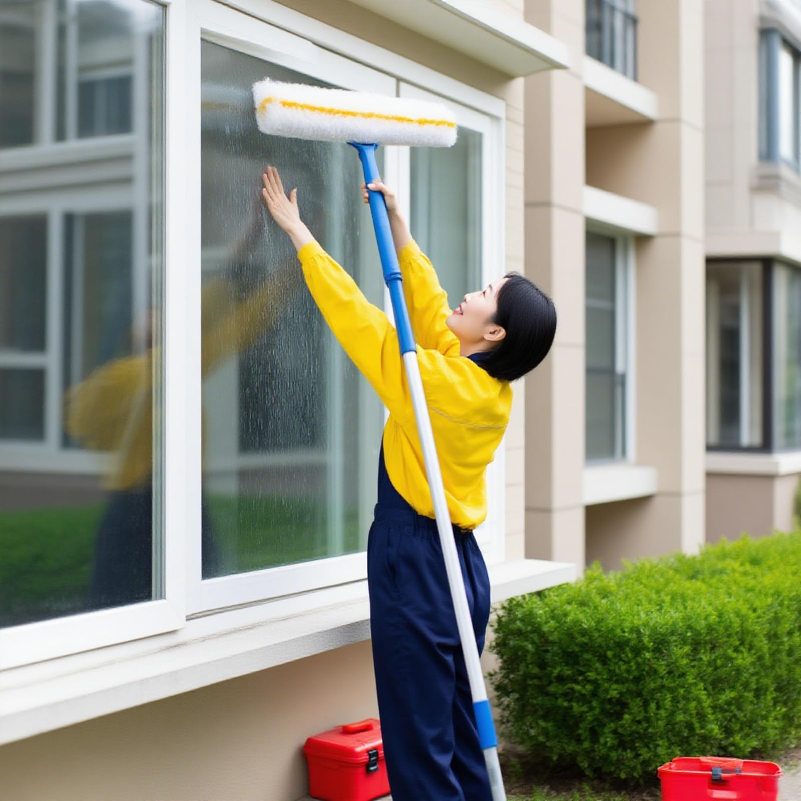 Limpiacristales Limpiador de Ventanas Herramientas Limpieza Vidrios Pisos Altos con Pértiga Concatenación, Equipo Lavado Ventanas Altas/de Difícil Acceso, Portátil Y Fácil(L 29.5'/9m)