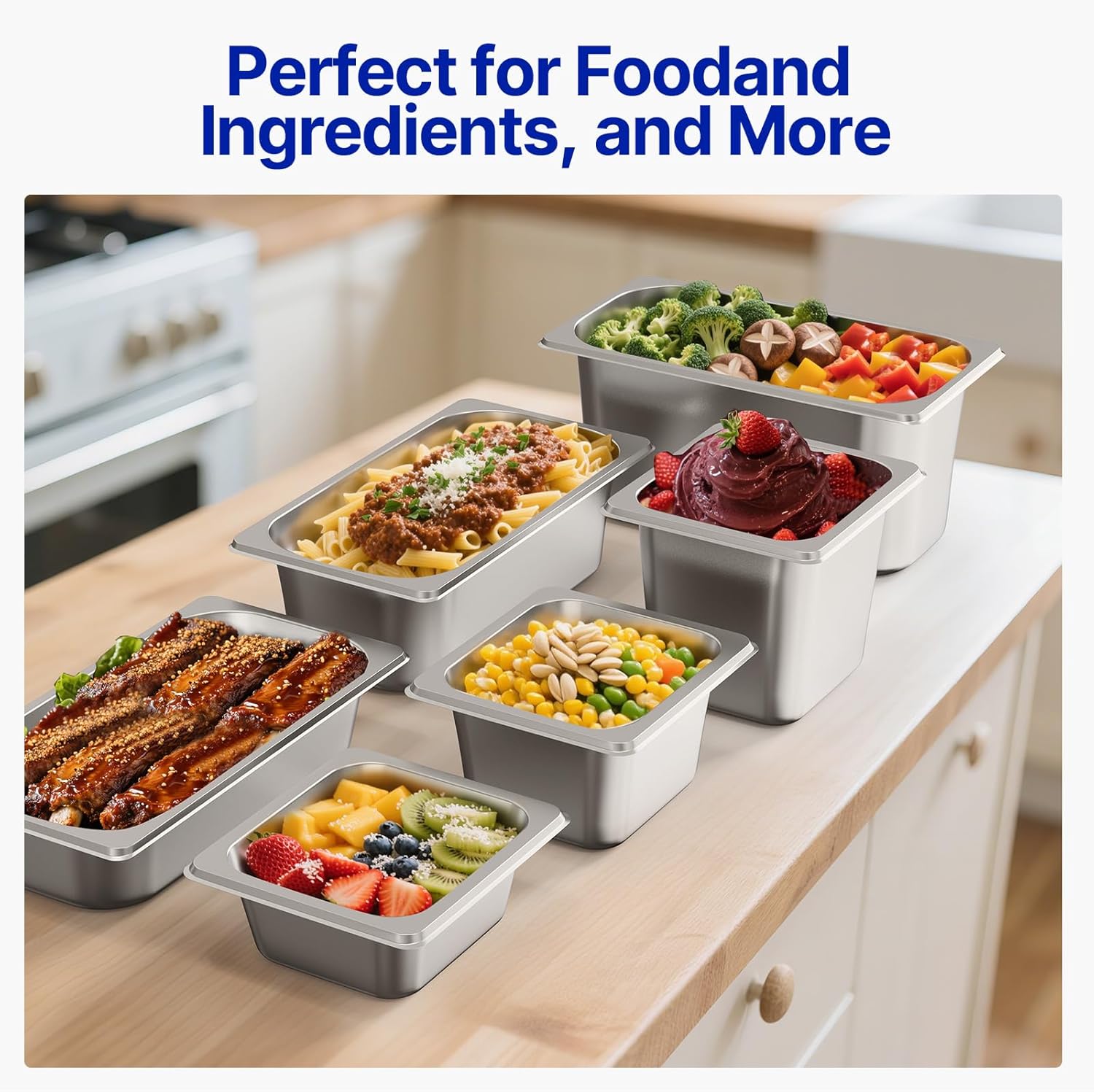 1/3 Hotel Pans 2 1/2 inch Deep Stainless Steel Steam Table Food Pan Commercial Metal Food Catering Tray Anti Jam for Hotel Restaurant Buffet Party Supplies(Set of 6)