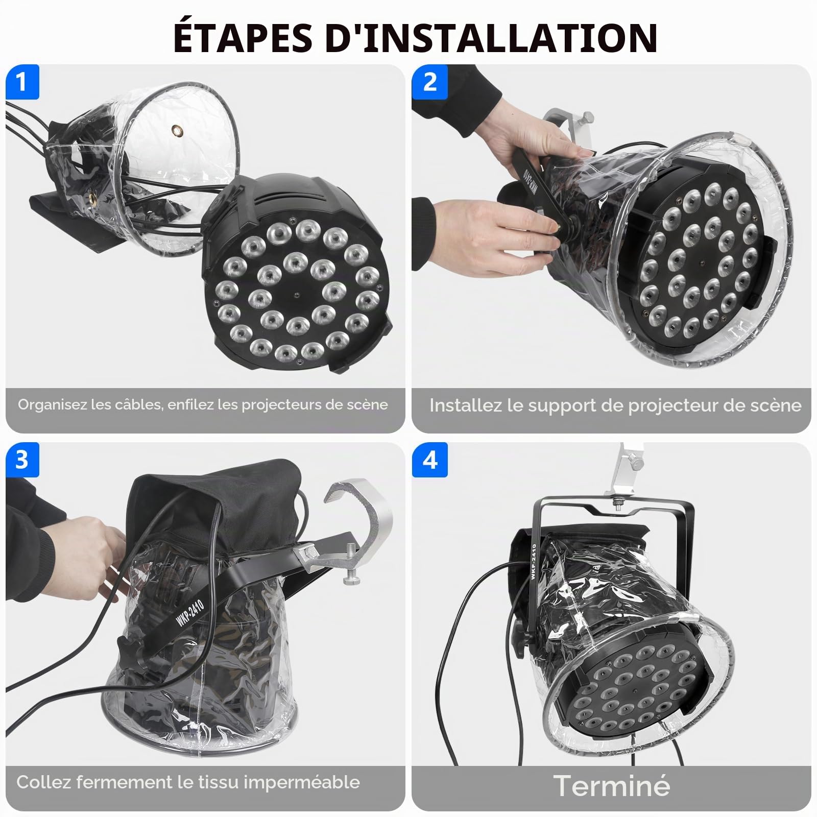 WECAN Lot de 8 housses de pluie étanches pour éclairage de scène, mini tête mobile à DEL à suspendre, accessoires étanches à la pluie et à la poussière transparents