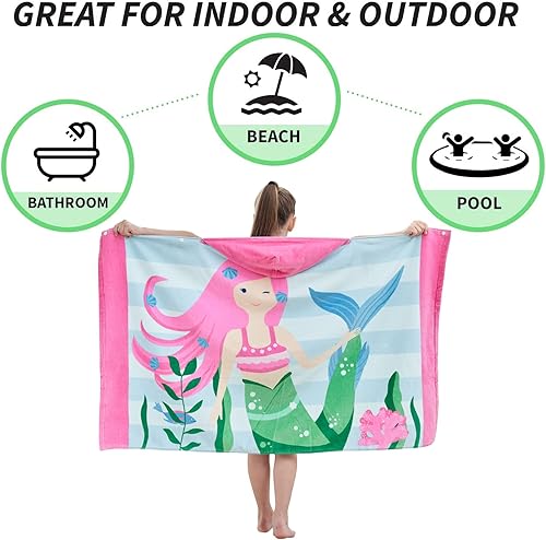 Miniatura 4 de Toalla de playa con capucha para niños y niñas, cubierta para piscina, súper absorbente, lindo animal de dibujos animados, vitalidad completa